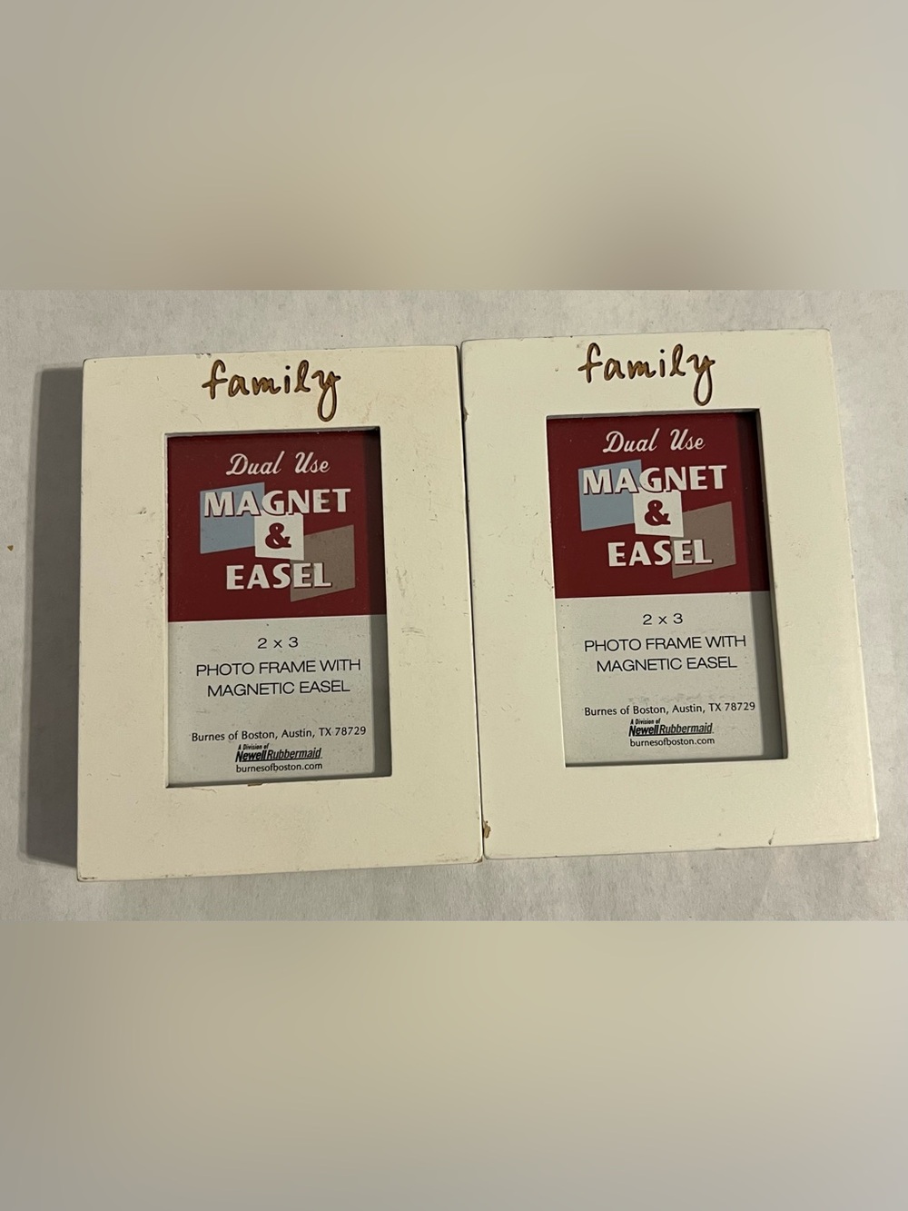 Burnes Of Boston White 'family' Magnetic 2x3 Photo Easel Magnet Frame Set Of 2